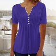 thumbnail image 1 of LSLJS Womens T Shirts Women's Fashion Casual Round Neck Pleated Solid Color Button Top Blouse, 1 of 5