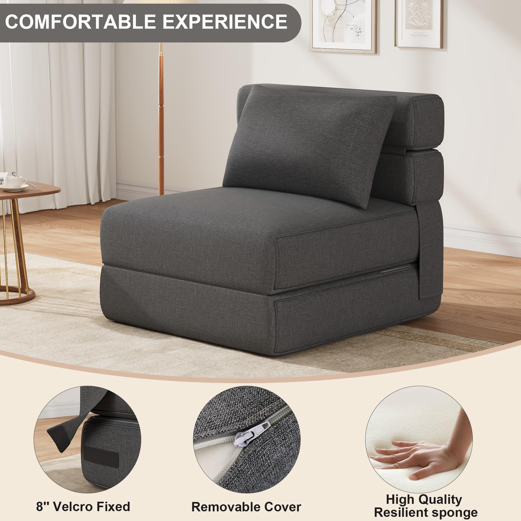 GloryStar Folding Sofa Bed with Upgraded Pillow, Modern Comfortable Sofa Bed with Linen Fabric