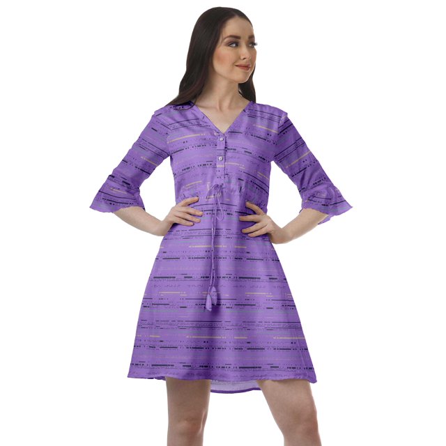 Moomaya Robe Décontractée en Poly-Crêpe pour Femmes, Imprimée, à Col en V, Mini-Robe à Cordon