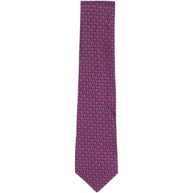 Charvet Men's Navy / Pink Iridescent Shark Tooth Rows Silk Necktie - One Size