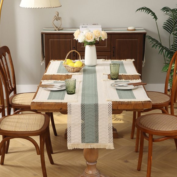 Linen Striped Rope Table Flag, Patchwork Dining Table Decoration, Bohemian Table Runner For Coffee Table, Woven Table Flag 11.81X55.12 Inches