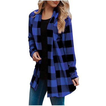 Dvkptbk Women's Plaid Jacket Casual Color Jacket Fashion Printed Coat Long Sleeve Jacket With Pocket