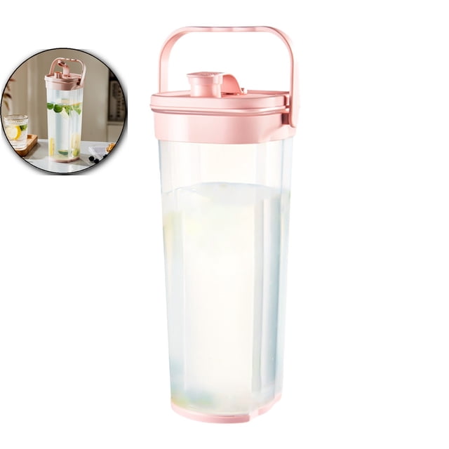 Dvruxg Plastic Water Pitcher with Flip Top Spout Lid, Clear Slim Water Container for Fridge Door Juice Pitcher with Scale Line for Tea, Lemonade, Handmade Drinks