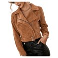 thumbnail image 1 of FOCUSNORM Women’s Juniors Solid Color Corduroy Long Sleeve Short Style Zipper Coat, 1 of 7