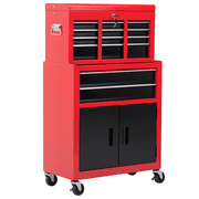 HOMCOM 2 in 1 Top Chest Rolling Tool Storage Box with 6 Drawers, Red