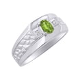 thumbnail image 4 of RYLOS Men's Rings Sterling Silver Classic Nugget 6X4MM Oval Gemstone & Diamond Ring Peridot August Birthstone Ring Size 10, 4 of 7