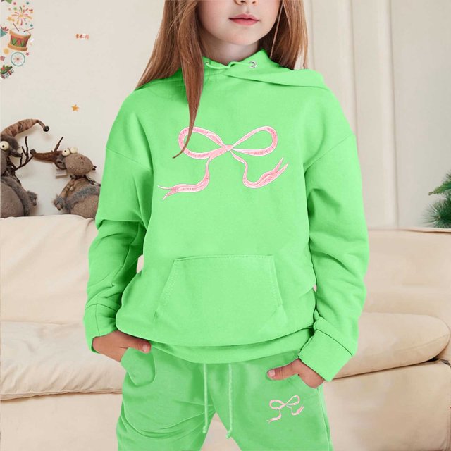 Children's Hoodie Set with Bow Print Baby Girl Clothes for Women Baby Girls Baby Girl Outfits Baby Rose Outfit Womens Checke Outfit Giraffe Items for Girls Children Clothes Girls 3-6 Years Baby Girl