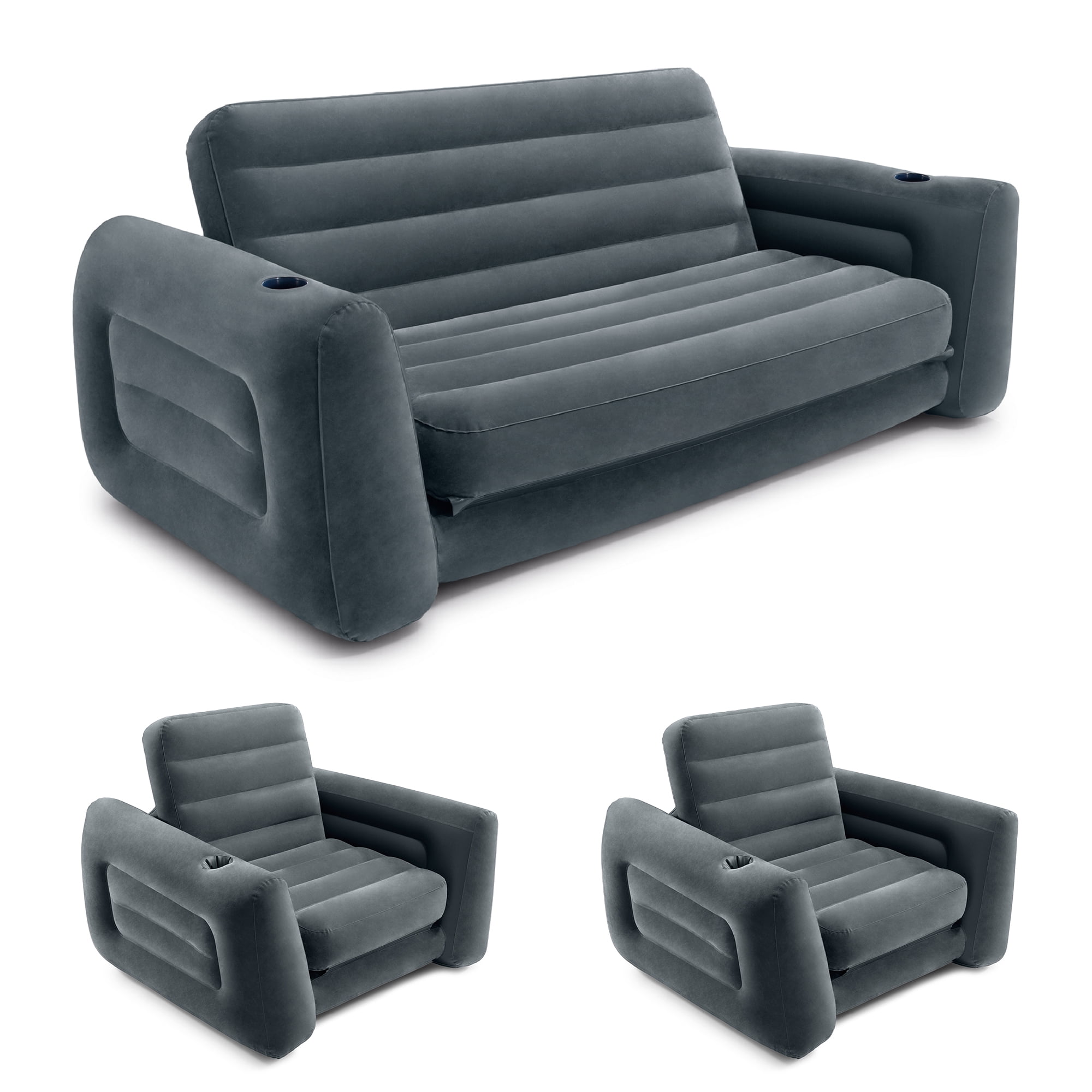 Intex Queen Size Inflatable Pull-Out Sofa Bed Couch and Chair Sleeper, Dark Gray