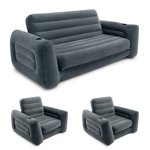 Intex Queen Size Inflatable Pull-Out Sofa Bed Couch and Chair Sleeper, Dark Gray