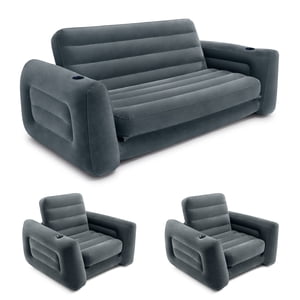 Intex Queen Size Inflatable Pull-Out Sofa Bed Couch and Chair Sleeper, Dark Gray