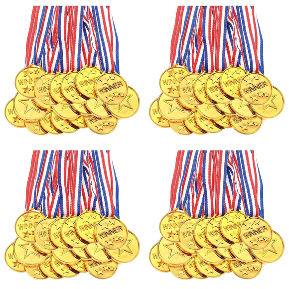 120 Pack Gold Plastic Winner Medals Award Medals for Kids - Perfect for Sports, Competition and Party Favors,120 x Winner medals,Gold