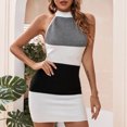 thumbnail image 4 of Birdeem Womens Summer Tight Sexy Temperament Open Back Hanging Neck Knitted Contrast Color Dress, 4 of 8