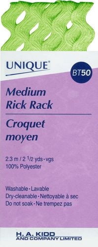 UNIQUE Medium Rick Rack Trim 6 mm (0.24 in) × 2.3 m (1/4 in × 2.5 yd), Green