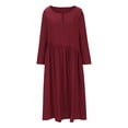 thumbnail image 3 of AherBiu Robe Maxi Ample pour Femmes Grande Taille en Coton et Lin à Manches Longues, Boutonnée, Col Rond, Froncée, 3 of 7