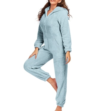 Combinaison de Nuit en Molleton pour Femmes en Liquidation Femmes à Manches Longues à Capuche avec Poche Combinaison Pyjama Décontractée d'Hiver Chaude Combinaison de Nuit Femmes Combinaison Pyjama Fantaisie pour Femmes et Vêtements de Détente Bleu-A L Neuf