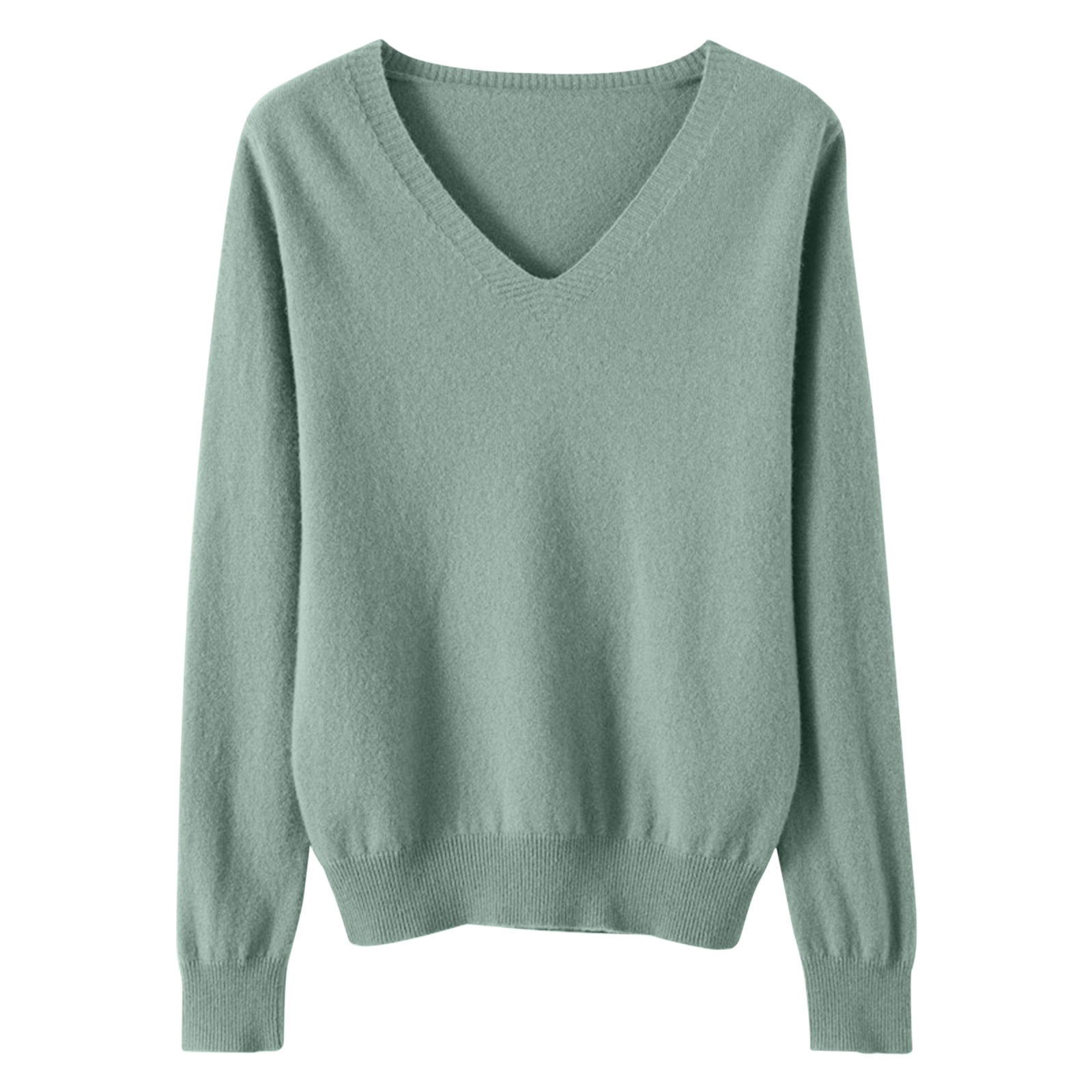 Timegard Chandails pour Femmes Col en V Tricot Chandail Automne Hiver Décontracté Ajusté Confortable Manches Longues Hauts