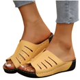 thumbnail image 4 of WRKEKC Sandals for Women Open Toe Elevated Wedge Slides Solid Color Cut Out Design Outdoor Beach Summer Sandals, 4 of 7