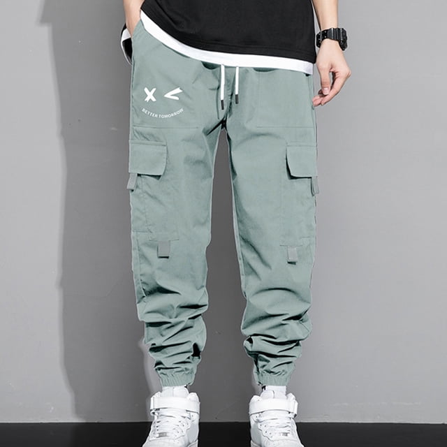 TIMIFIS Men's Athletic Cargo Pant Fashion Casual Solid Workout Joggers Sweatpants Hiking Drawstring Pants with Multi Pockets