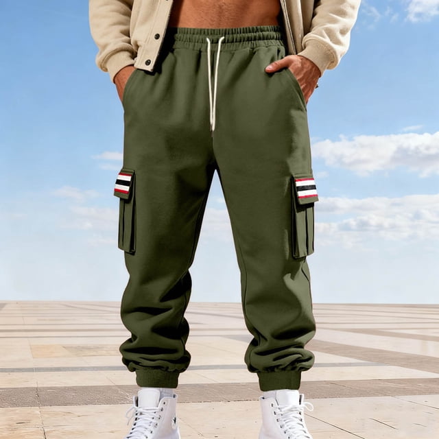 Ceisia Men Solid Color Loose Casual Pants Elastic Waist Drawstring Sports Gift Work Trousers
