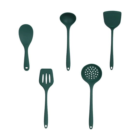 Green Silicone Kitchen Utensil Set 5 Piece Non Stick Cooking Spatula Spoon Ladle Heat Resistant Easy To Clean Flexible Safe For All Cookware Green Color