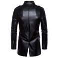 thumbnail image 4 of Men Mid-length Leather Stand-collar Four-pocket Motorcycle Jacket Coats, 4 of 9