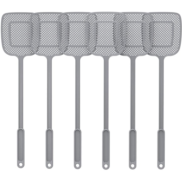 MR. SIGA Heavy Duty Long Handle Fly Swatter, Gray, 6 Pack