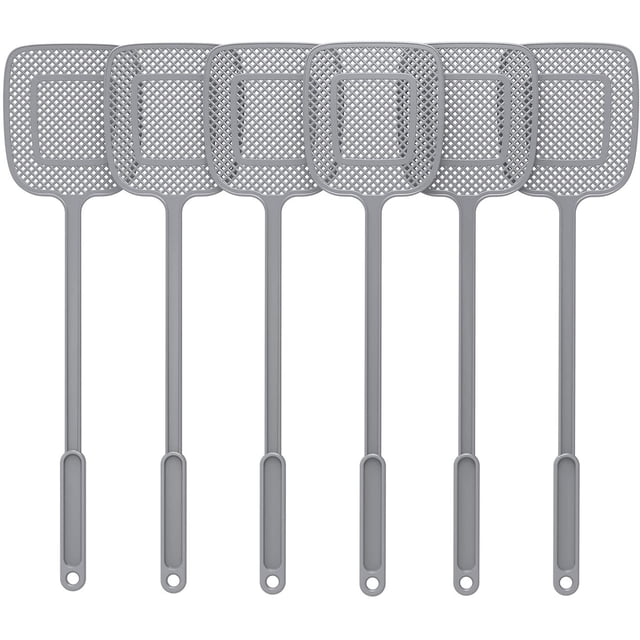 MR. SIGA Heavy Duty Long Handle Fly Swatter, Gray, 6 Pack