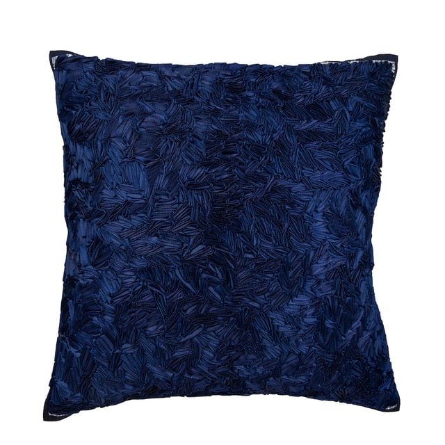 The HomeCentric Pillow Cover, Navy Blue Decorative Pillowcase Pack of 2, 16x16 inch (40x40 cm) Silk Zippered Pillow Covers, Solid Color, Ribbon Embroidery, Pillow Cover For Sofa - All Thats Navy