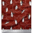 thumbnail image 1 of Soimoi Red Heavy Canvas Fabric Penguin Ocean Print Sewing Fabric Yard 58 Inch Wide, 1 of 3