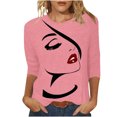 thumbnail image 1 of Penkiiy Hauts pour Femmes Mode Femmes T-shirt Imprimé Mi-Long Manches 3/4 Blouse Col Rond Hauts Décontractés Rose Vêtements Y2K, 1 of 4