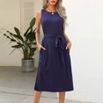 thumbnail image 5 of Robe d'Été pour Femme Sans Manches à Col Ras du Cou, Robe Basique Unie avec Taille à Nouer, Robe T-Shirt de Bureau avec Poches, 5 of 5