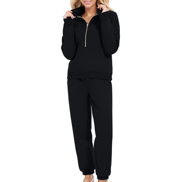 Timegard 2pc Sweatsuits for Women Outfits Half Zipper V Neck Long Sleeve Sweatshirt Cinch Bottom Sweatpants Workout Sets