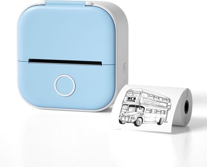 Mini Portable Thermal Printer, Wireless Bluetooth Inkless Sticker Printer and Printing Paper - All Blue