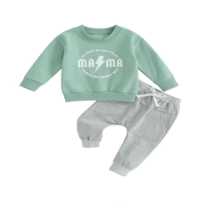Baby Boys Pants Set Long Sleeve Crew Neck Letters Print Sweatshirt with Elastic Waist Sweatpants Infant Clothes