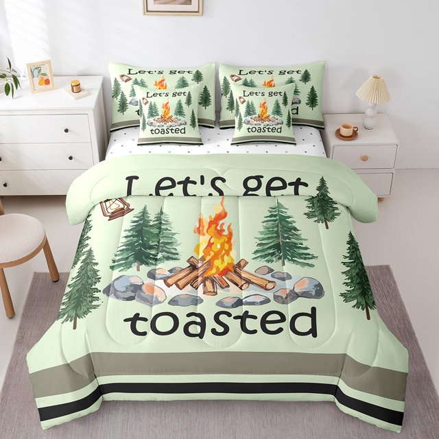 Erosebridal Happy Camping Bedding Sets King Size, RV Car Comforter Sets with Sheets, Rustic Farmhouse Decor, Reversible 7pcs