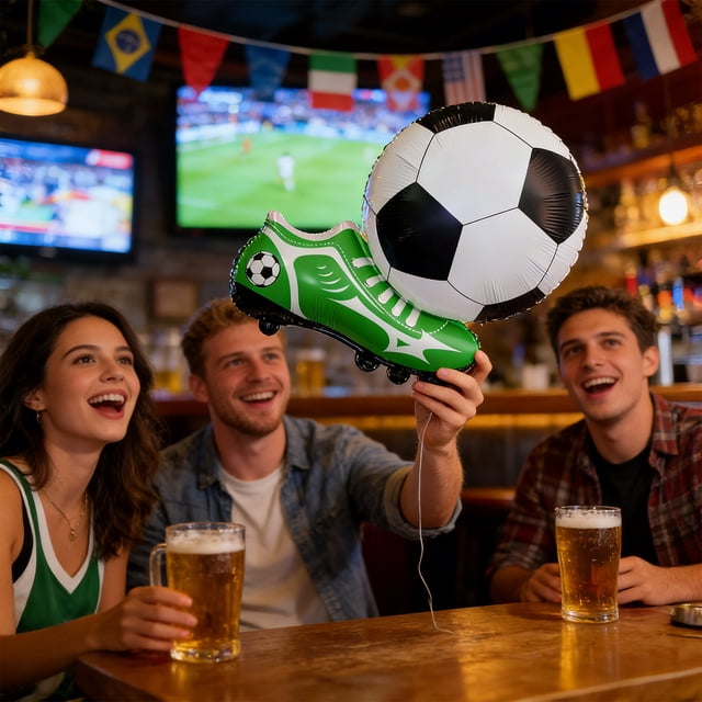 HCBY Soccer Themed Balloon Set, Plastic yet Leak-proof Aluminum Foil Model, Tightly Sealed Air Structure, Flexible Reusable Material, Long-lasting Inflatable Ball for Sports Venue Decoration