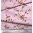 thumbnail image 3 of Soimoi Pink Poly Georgette Fabric Floral & Franklin Gull Bird Printed Fabric 1 Yard 52 Inch Wide, 3 of 5