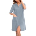 thumbnail image 2 of AherBiu Robe d'Intérieur Zippée pour Femme, Peignoir à Fermeture Éclair devant, Pyjama Léger, Peignoirs, Manches 1/2, Tenue de Détente avec Poches, 2 of 7