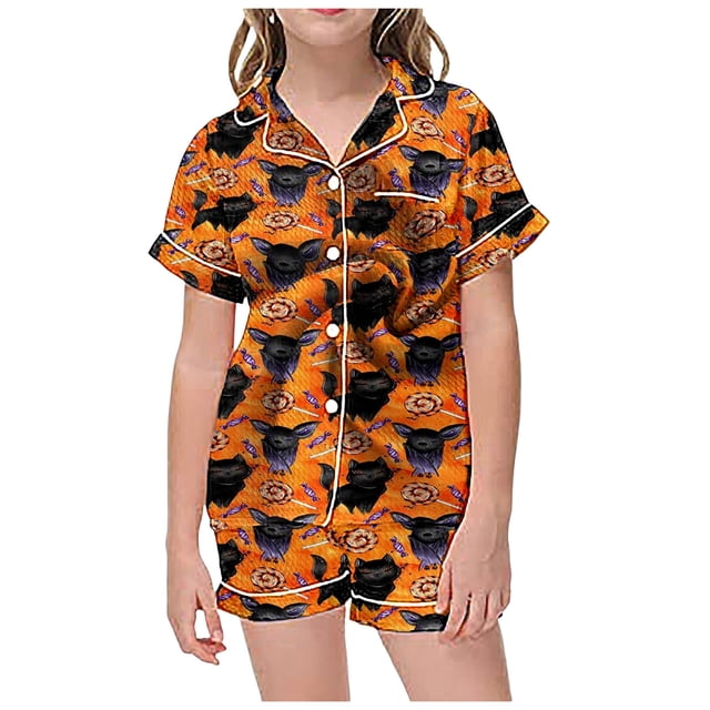 WEAIXIMIUNG Ensemble de Pyjama à Manches Courtes et Col Boutonné Imprimé pour Enfants 2-3 Ans