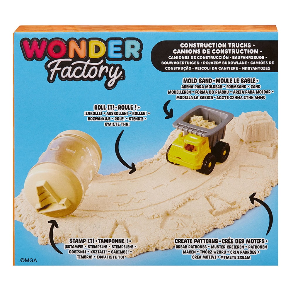 Wonder Factory Never Dry Sand Construction Trucks - Light Brown + Dump Truck - Never Dries Out and Gluten Free