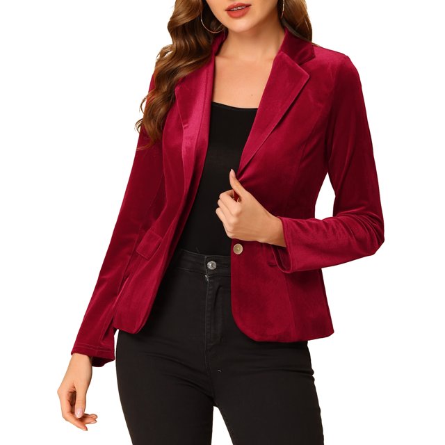 INSPIRE CHIC Blazer en Velours Vintage pour Femme, Revers Cranté, devant Boutonné, Veste de Bureau, m Bourgogne