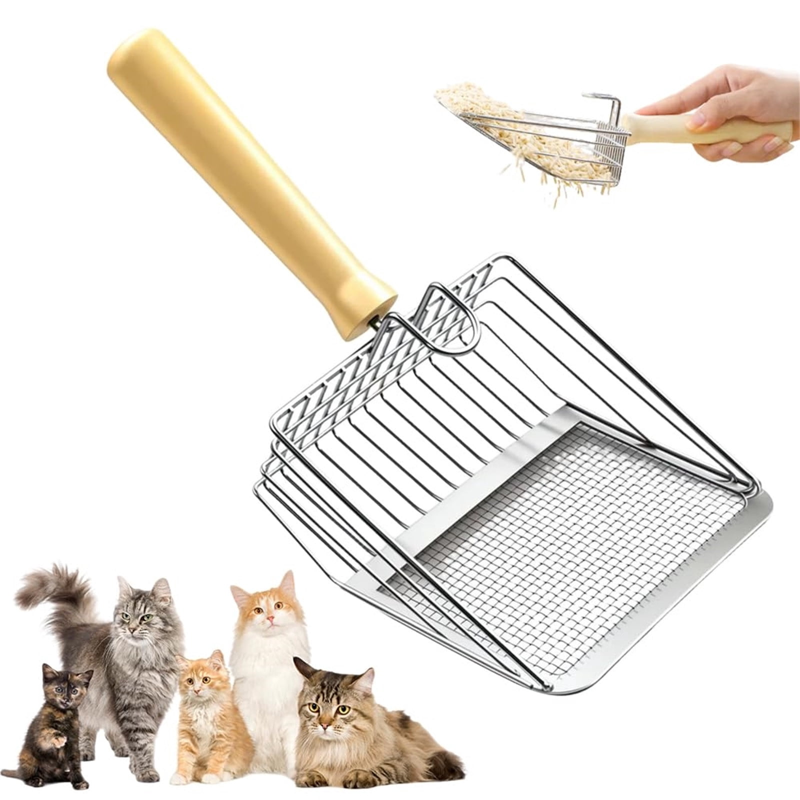 Bwomeauty Tools for Home, Cats Litter 2025 Metal Litter with Wooden Pet Poop Suitable for Clumping Litter Dog Hamster Waste, Mom Gifts