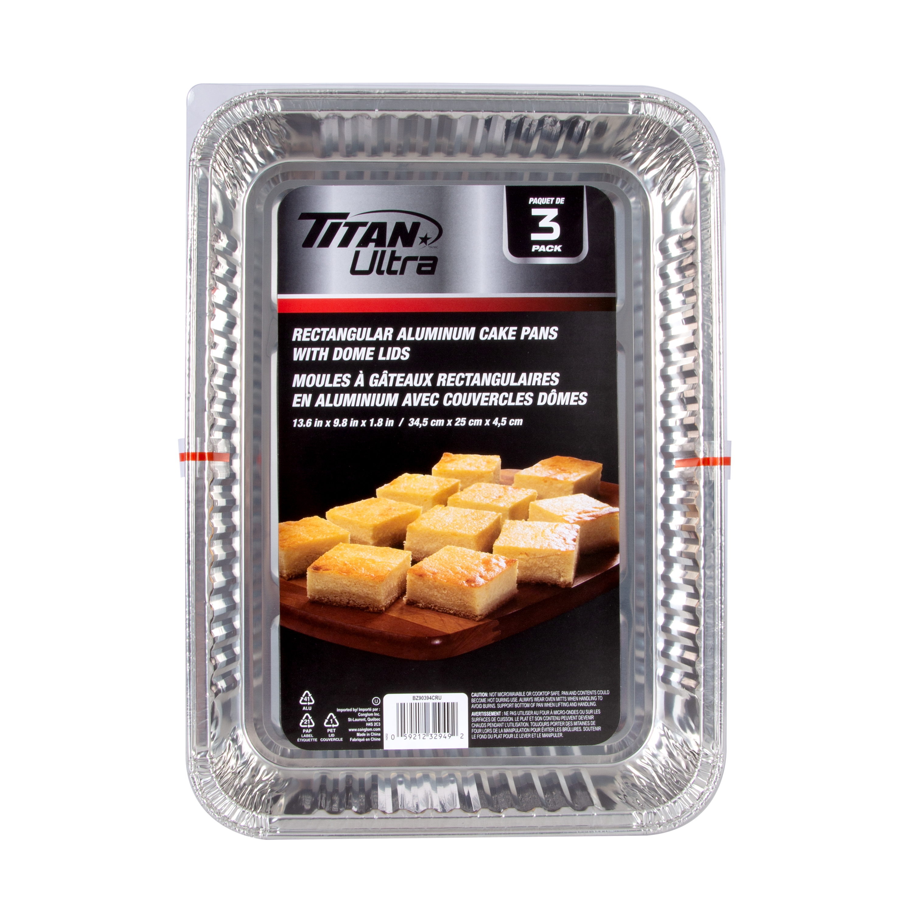 TITAN Ultra Plats rectangulaires en aluminium avec couvercles bombés, paquet de 3