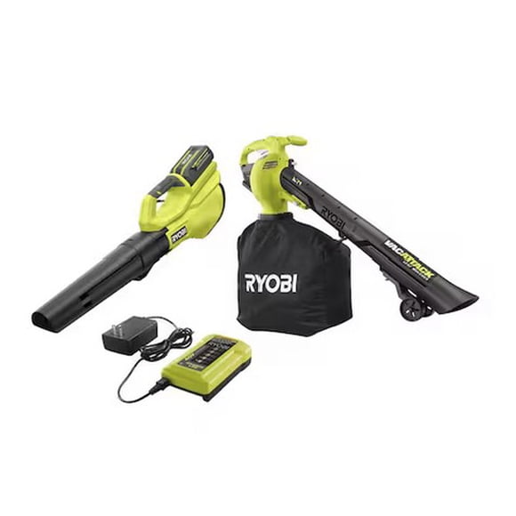 Ensemble de 2: RYOBI Trousse de Nettoyage de Cour 40 V avec Aspirateur/pulseur à Feuilles et Souffleur à Jet, incl. Batterie 4,0 Ah et Chargeur