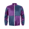 thumbnail image 4 of Oyolan Men's Horse Racing Uniform Front Zipper Satin Jacket Dress Coat Top Purple&Navy Blue L, 4 of 7