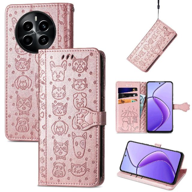 Flip Case for FOXDOCK Realme 13 Pro ,Catand Dog Embossed PU Leather Flip Cover with Card Slots,Stand