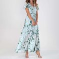 thumbnail image 2 of WTXUE Robes d'Été pour Femmes 2024, Robe d'Été Décontractée à la Mode pour Femmes à Fleurs, Col en V, Manches Courtes, Longue, Col en V, Manches Courtes, Patte, Robe de Loisirs, Rose, 2 of 4
