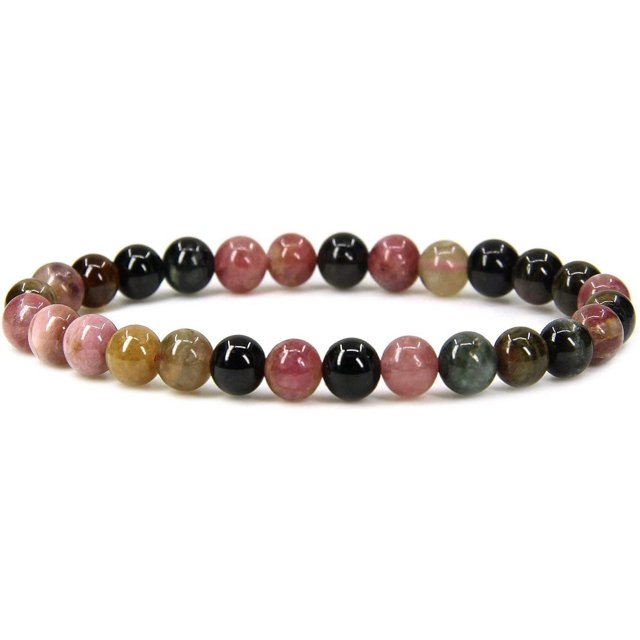 Bracelet Extensible en Perles Rondes de 6 mm en Tourmaline Multicolore Naturelle de Qualité A 7 Pouces Unisexe