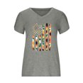 thumbnail image 5 of Pompotops Femmes Été V-Cou Imprimé Floral Tops T-Shirts Casual Pétale Chemisier à Manches, 5 of 5