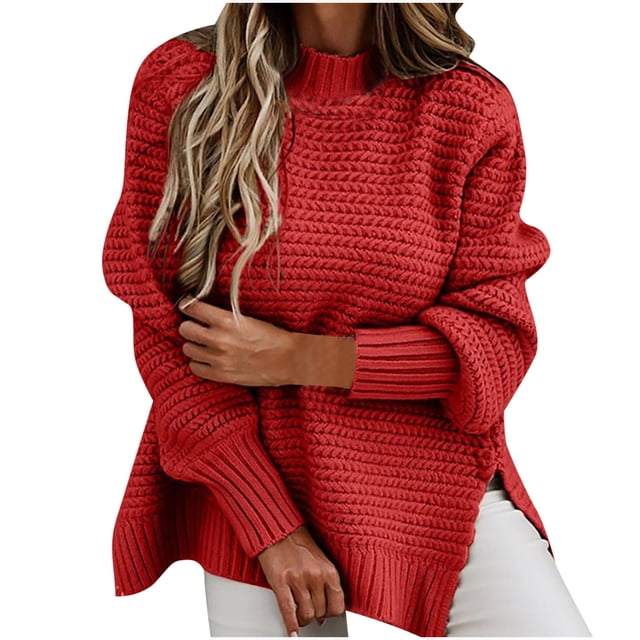Hauts à Manches Longues pour Femmes Aguichant Décontractés Mode Femmes Couleur Unie Chandail à Manches Longues Col Rond Chandail Décontracté Hauts